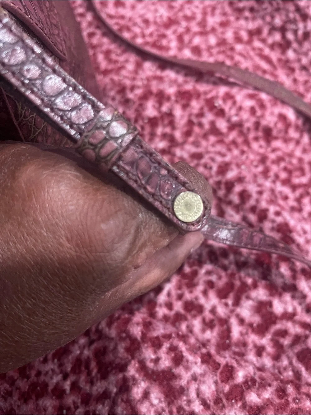 Brahmin Croc-Embossed Burgundy Leather Shoulder Bag